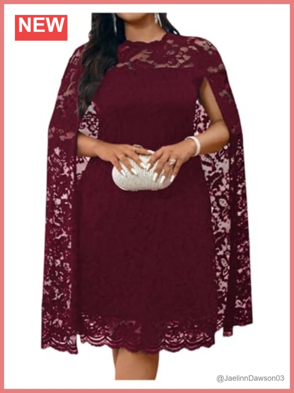 Plus Size Lace Cape Sleeve Knee Length Cocktail Dress Semi Formal Wedding Guest